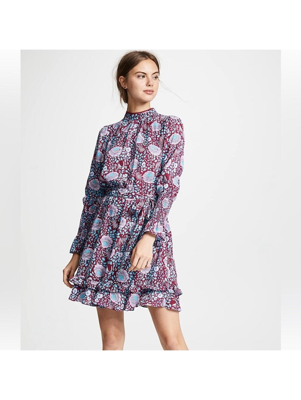 Rebecca Minkoff Belinda Floral High-Neck Ruffle Mini Dress Small Boho